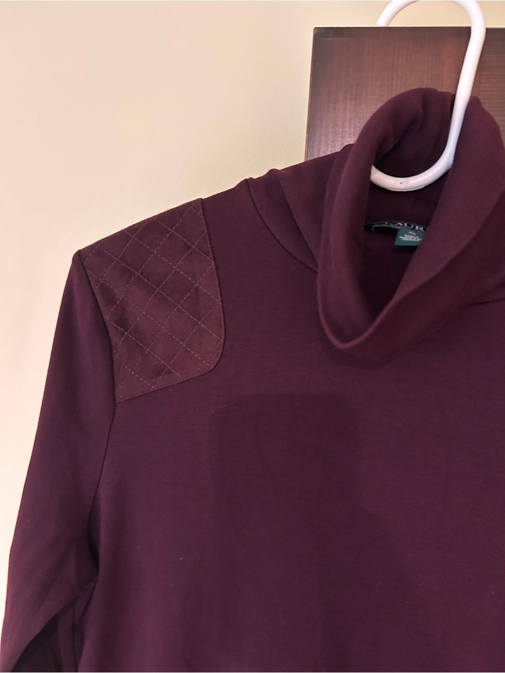 Ralph Lauren Quilted Shoulder Turtleneck Long Sleeve Dress - Burgundy Plum